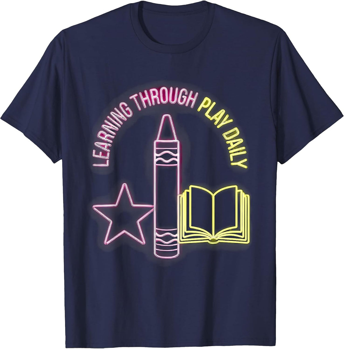 Learning Through Play Daily Preschool Teacher T-Shirt - Navy Blue