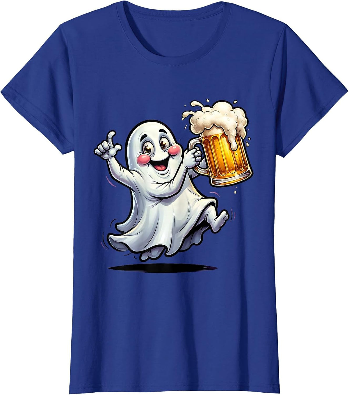 Women's Ghost Holding Frothy Beer Mug Illustration T-Shirt - Royal Blue