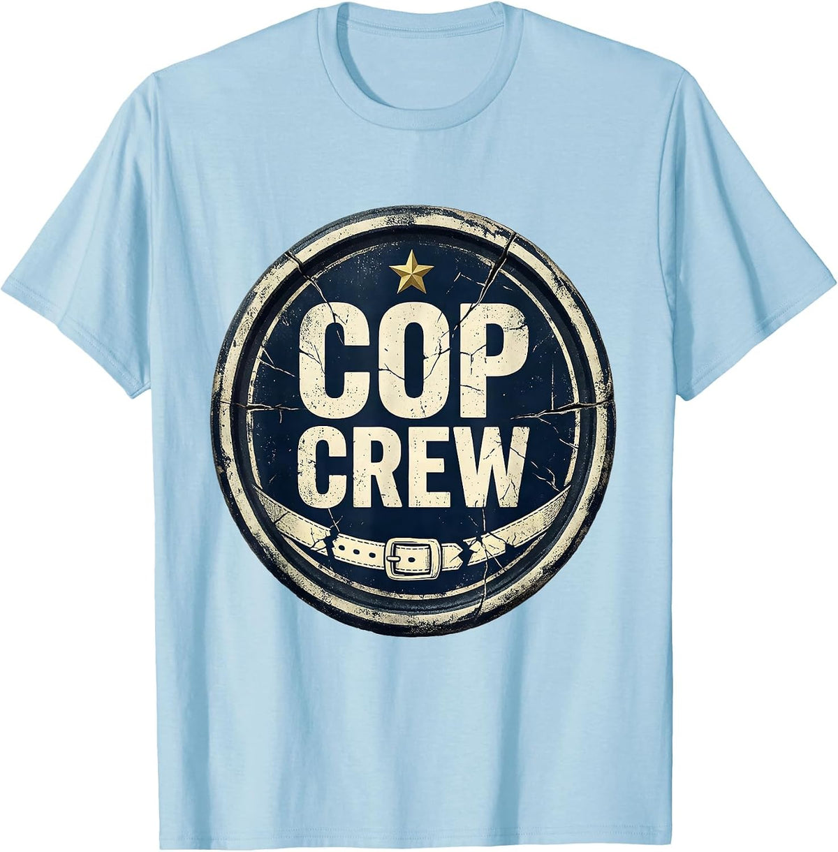 Men's COP CREW Distressed Police Officer Costume Halloween Novelty T-Shirt - Baby Blue