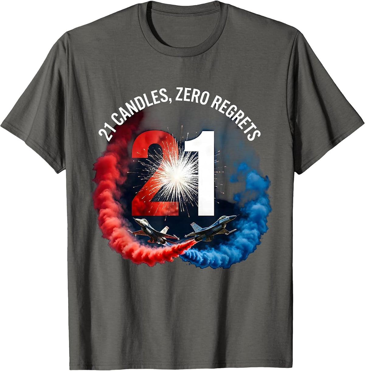 Men's 21 Candles Zero Regrets 21st Birthday Design T-Shirt - Asphalt Grey