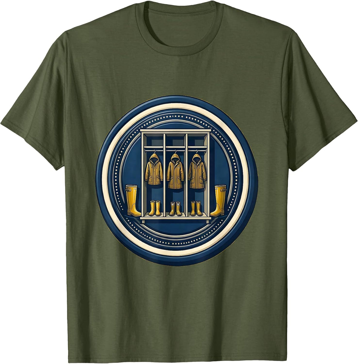 Preschool Teacher Cubbies Rain Boots and Coats T-Shirt - Olive Green