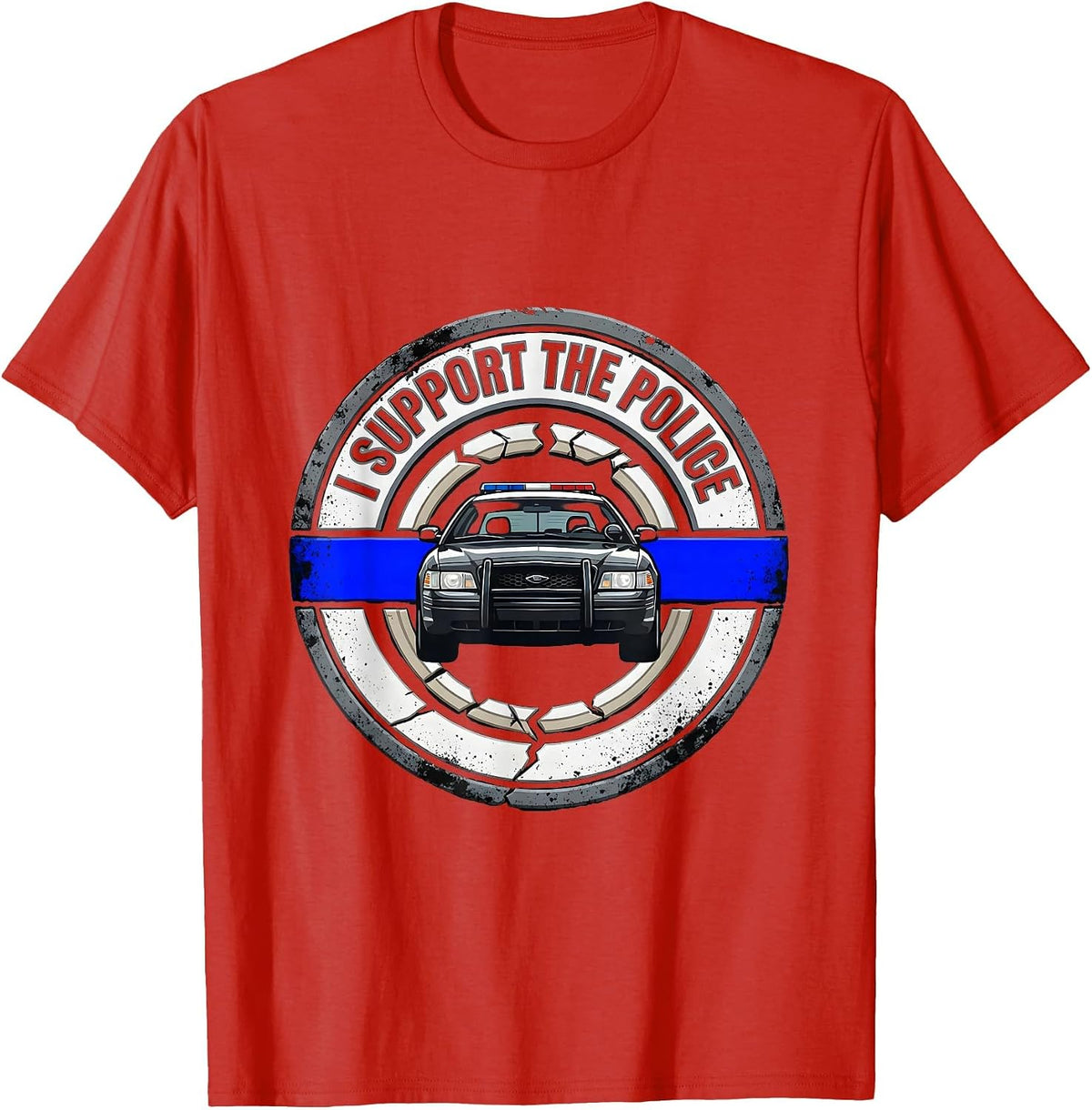 Men's I Support The Police Distressed Thin Blue Line Law T-Shirt - Red