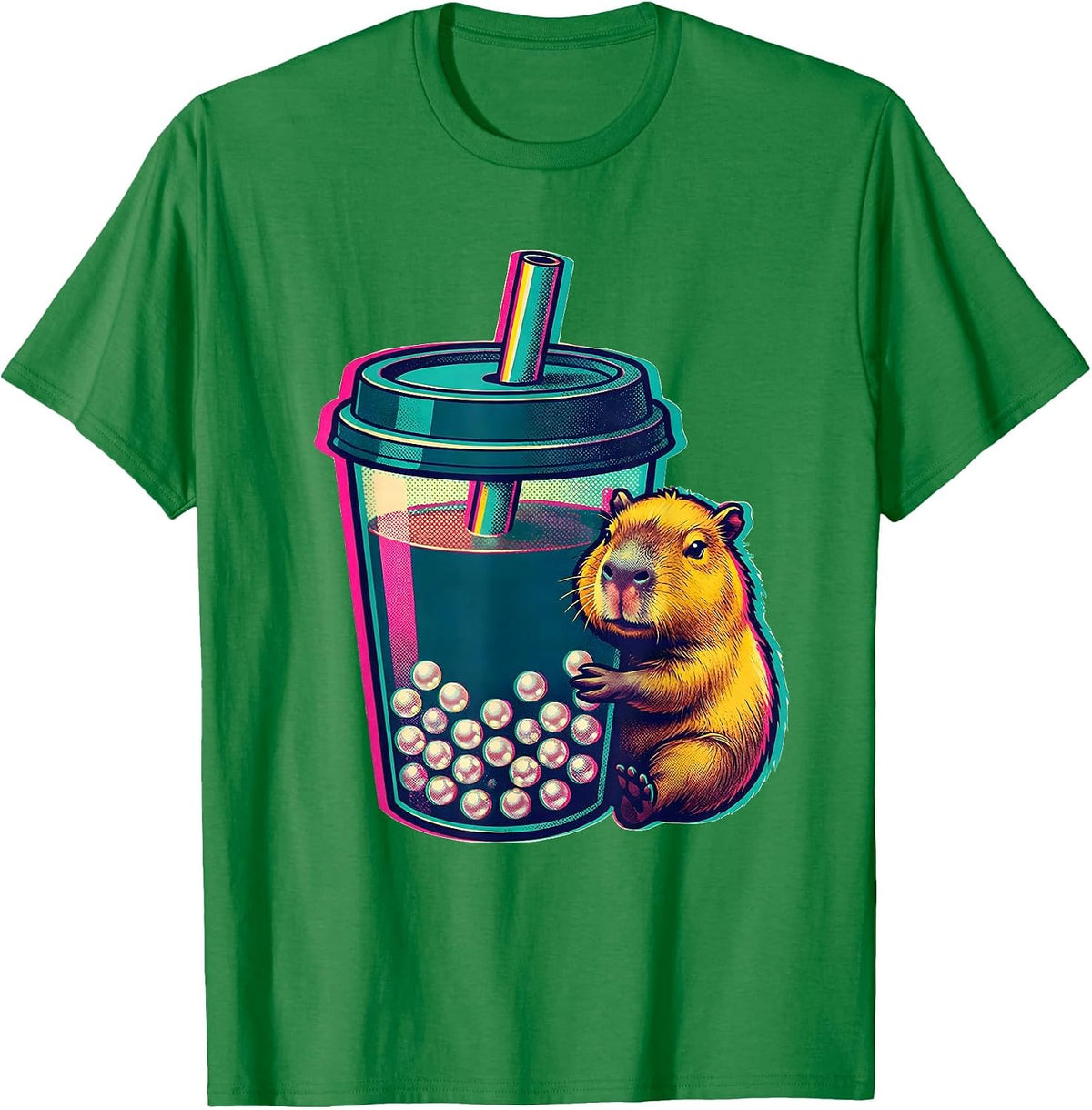 Men's Capybara Boba Tea Kawaii Anime Cute Bubble Tea Lover T-Shirt - Kelly Green