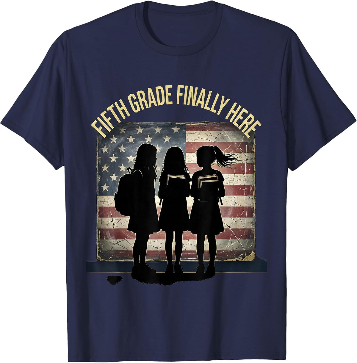 Fifth Grade Finally Here First Day Girls Design T-Shirt - Navy Blue