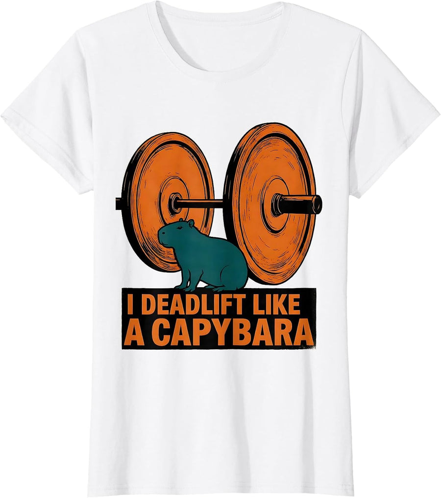 Women's I Deadlift Like A Capybara Funny Gym Workout Weightlifting T-Shirt - White