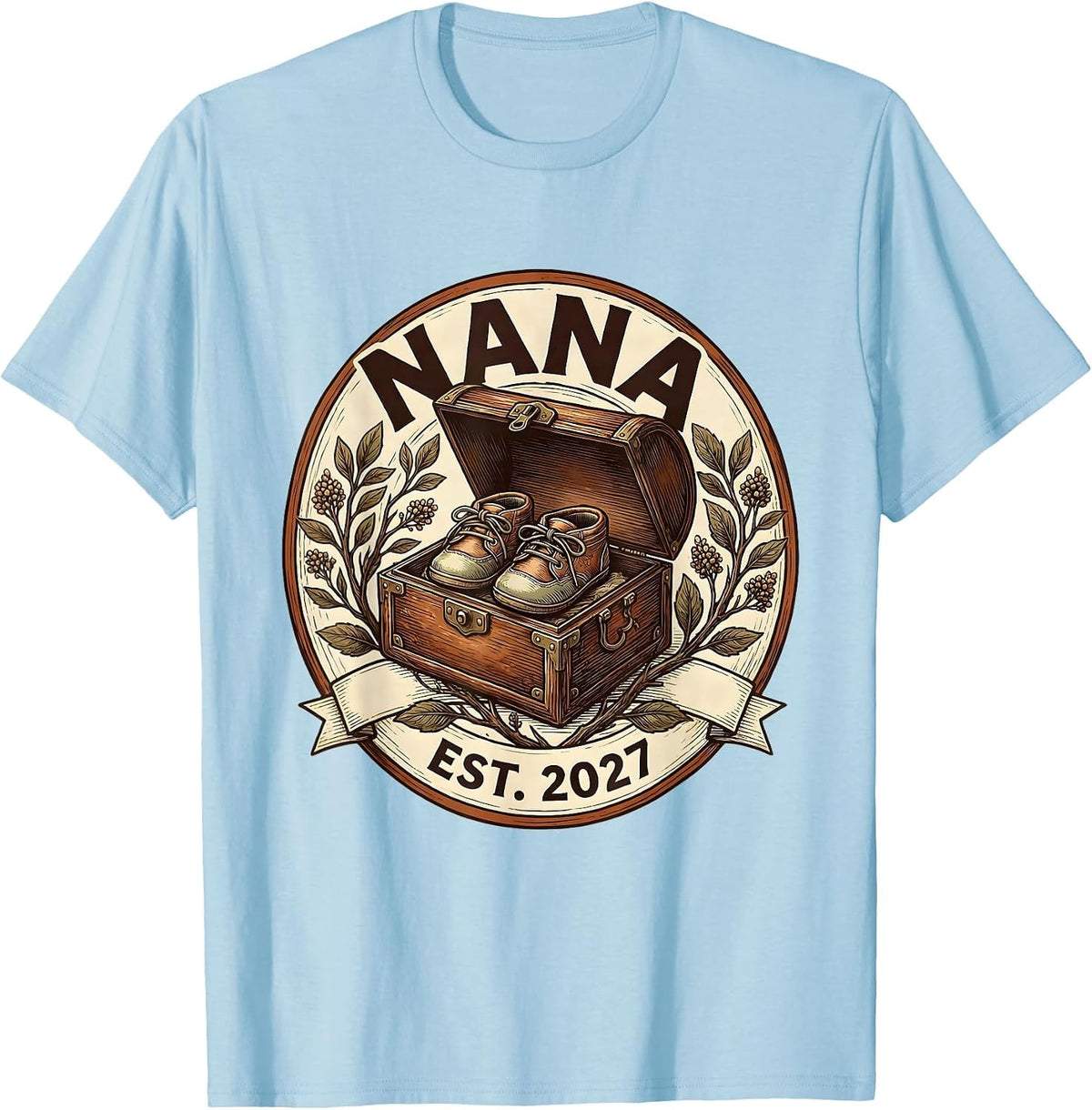 Men's Nana Est 2027 Minimalist Elegant Font Family Keepsake Gift T-Shirt - Baby Blue