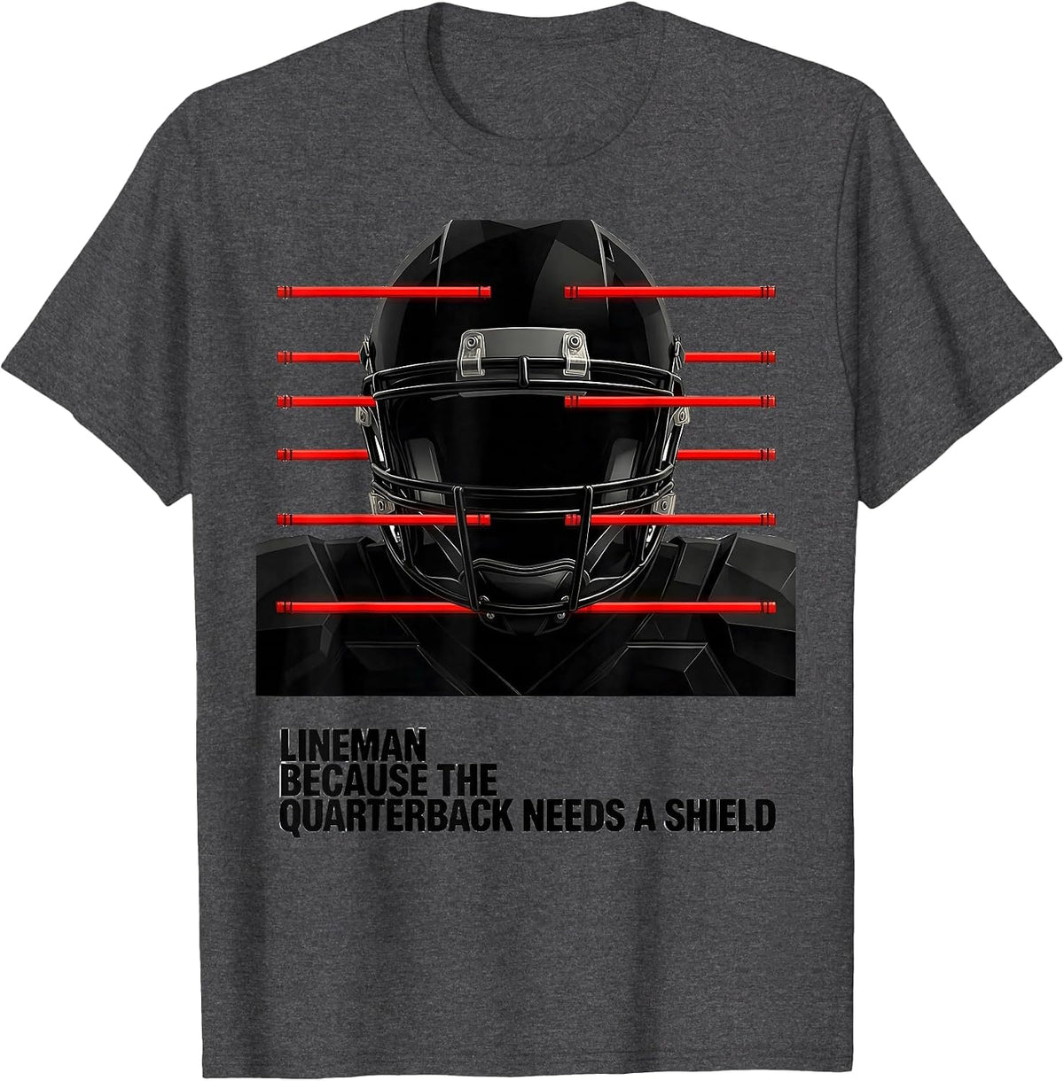 Lineman Because The Quarterback Needs A Shield Funny T-Shirt - Dark Heather Grey