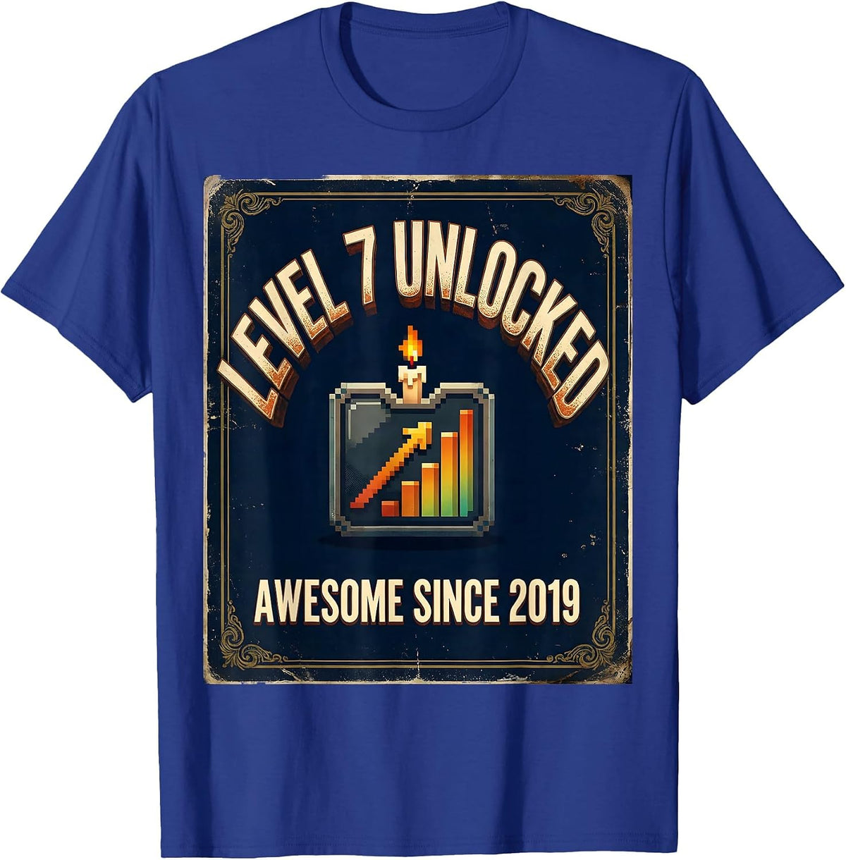 LEVEL 7 UNLOCKED AWESOME SINCE 2019 Vintage Gaming Birthday T-Shirt - Royal Blue