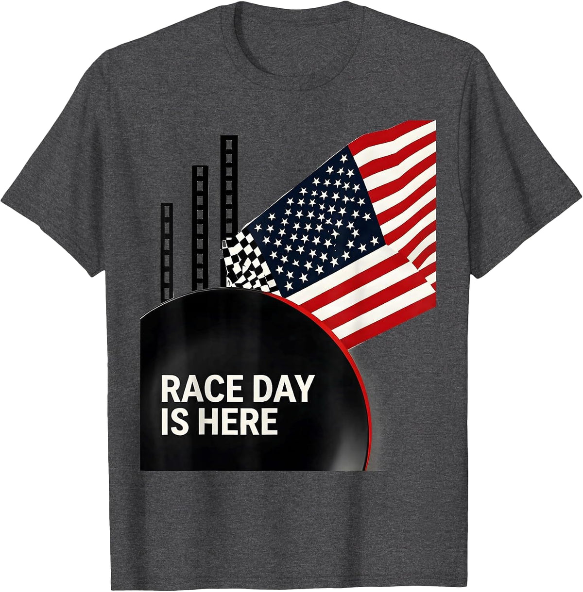 Race Day Is Here Swiss International Patriotic Drag Racing T-Shirt - Dark Heather Grey
