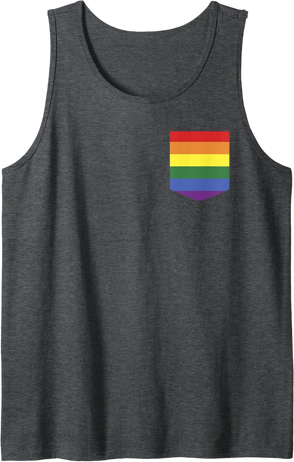 Pocket Rainbow Flag Print Retro Gay LGBT Pride Month Support Tank Top - Dark Heather Grey