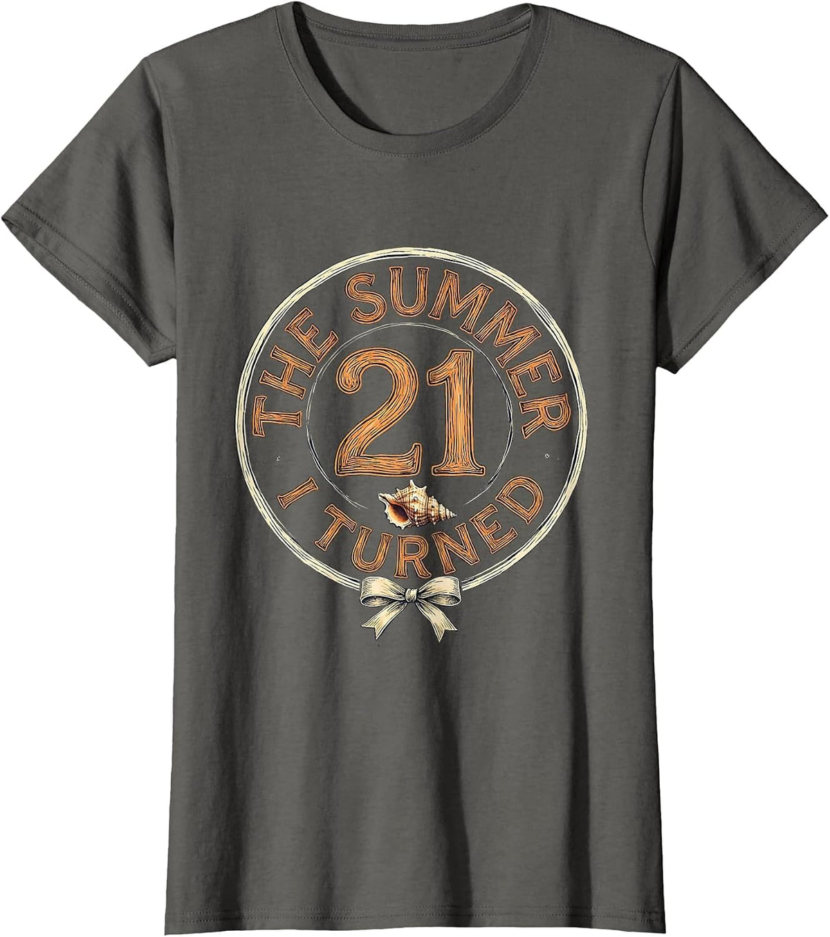 Women's The Summer I Turned 21 Vintage Bow Coastal Summer Birthday T-Shirt - Asphalt Grey