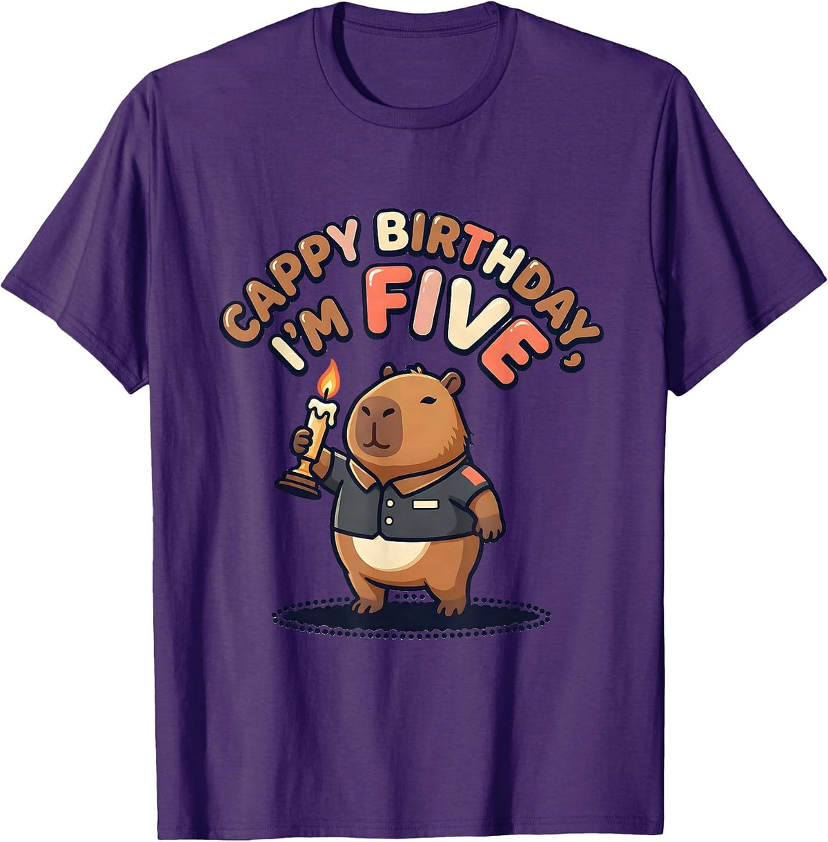 Cappy Birthday I'm Five Kawaii Capybara Kids Party Gift T-Shirt - Purple