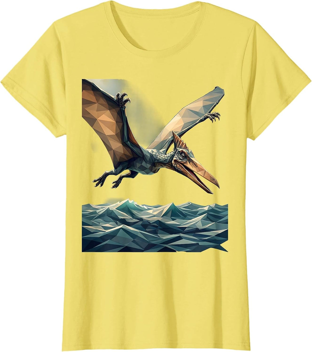 Pterodactyl Swooping Over Ocean Waves Dinosaur T-Shirt - Lemon Yellow