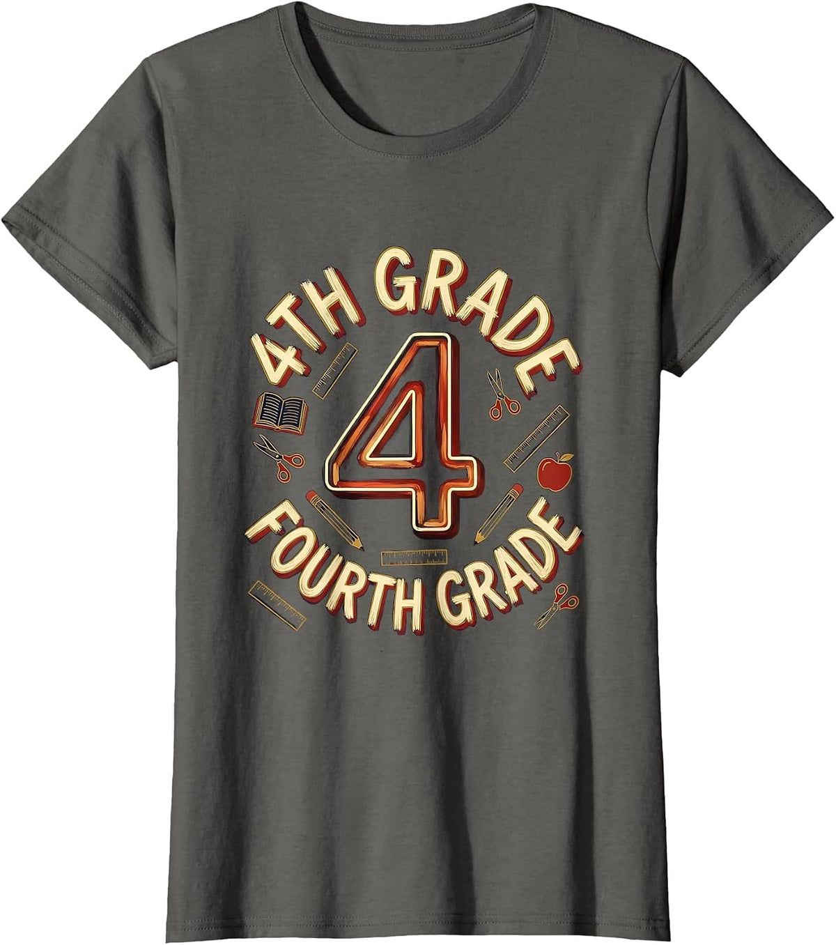 Women's 4TH GRADE Fourth Grade Typography Team Back To School T-Shirt - Asphalt Grey