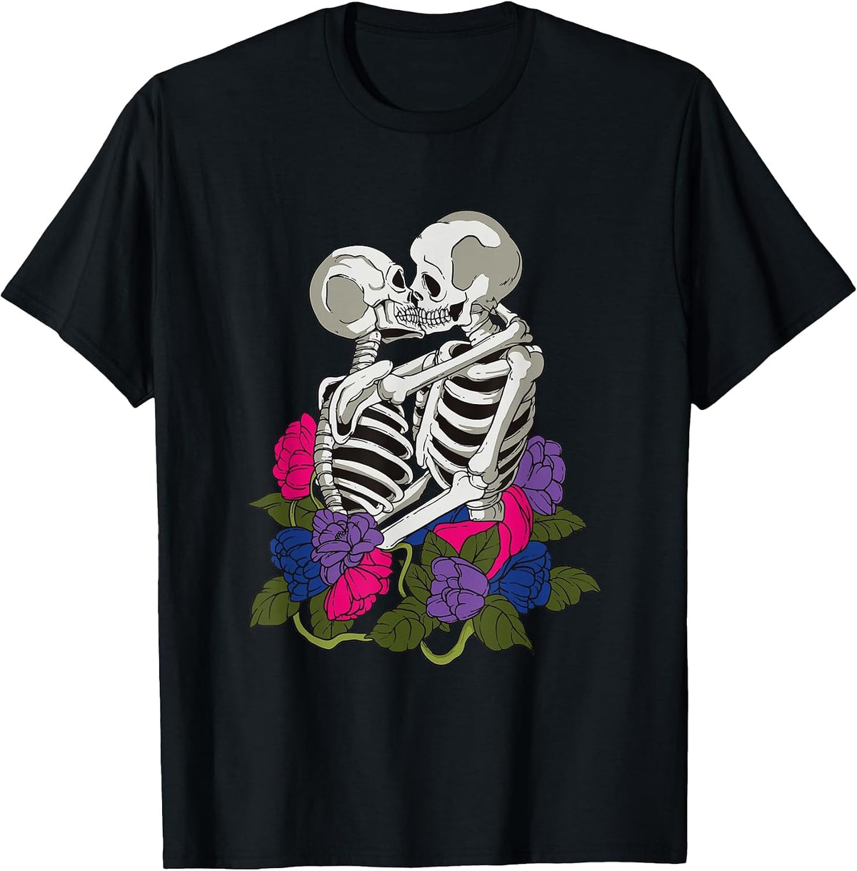 Bisexual Skeleton Bi Pride Flag Color LGBTQ Queer T-Shirt - Black