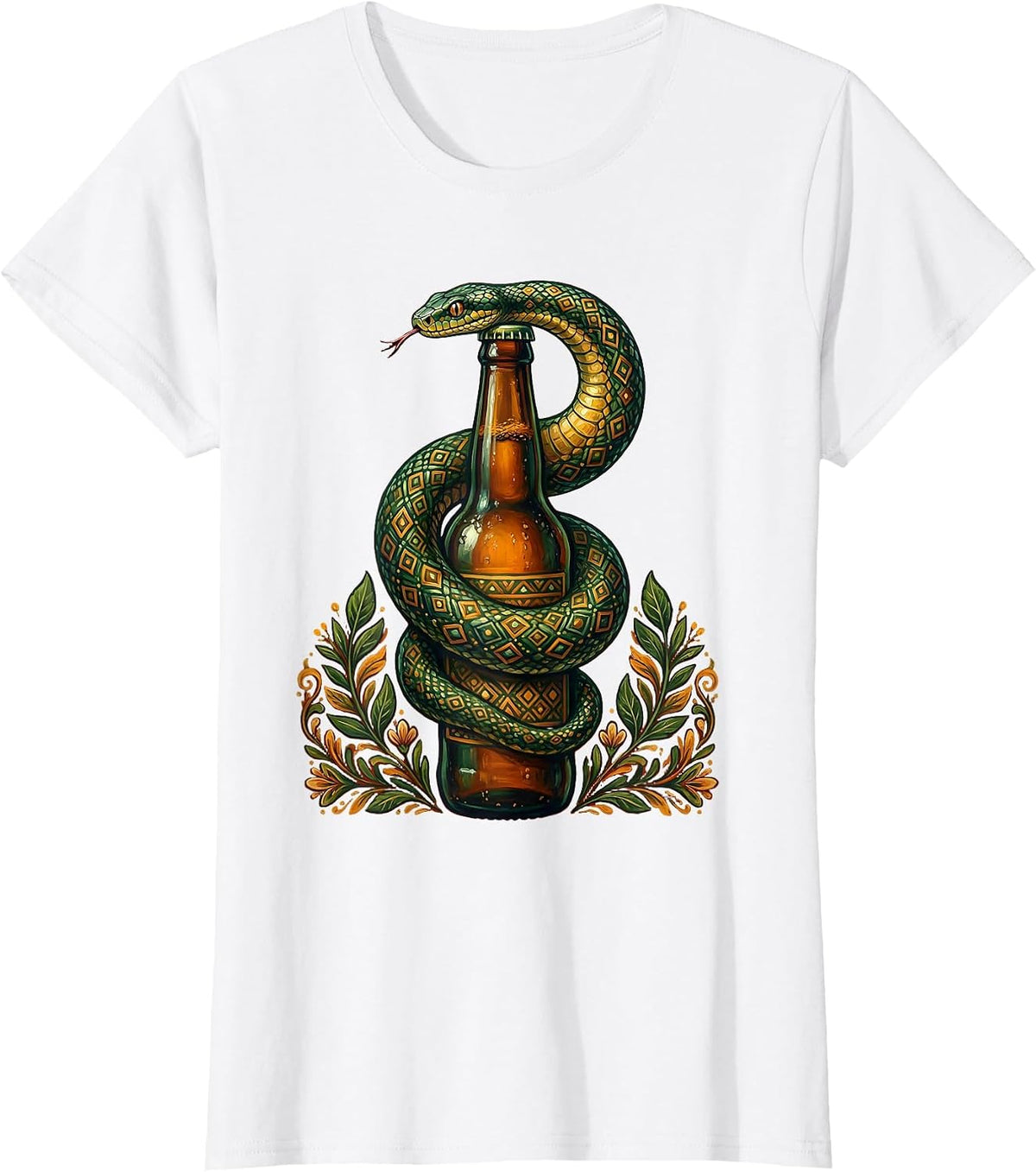 Women's Snake Coiled Around Beer Bottle Graphic T-Shirt - White
