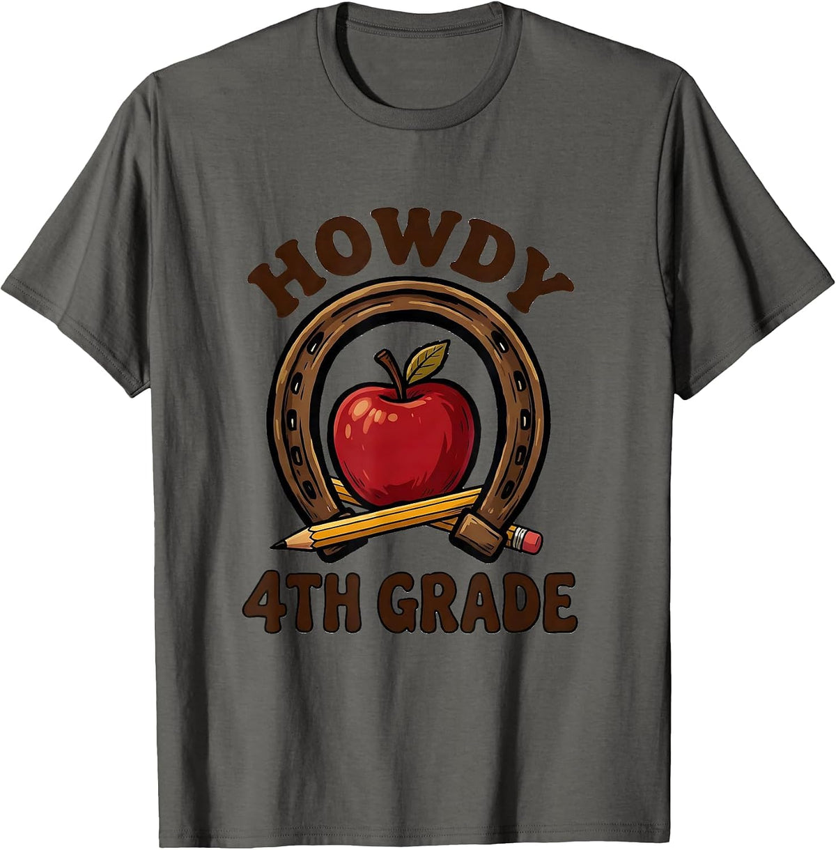 Howdy 4th Grade Western Cowgirl Teacher Back To School Humor T-Shirt - Asphalt Grey