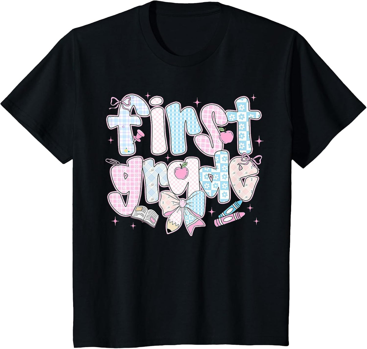 Back to School First Grade Coquette Pencil Bow First Day T-Shirt - Black