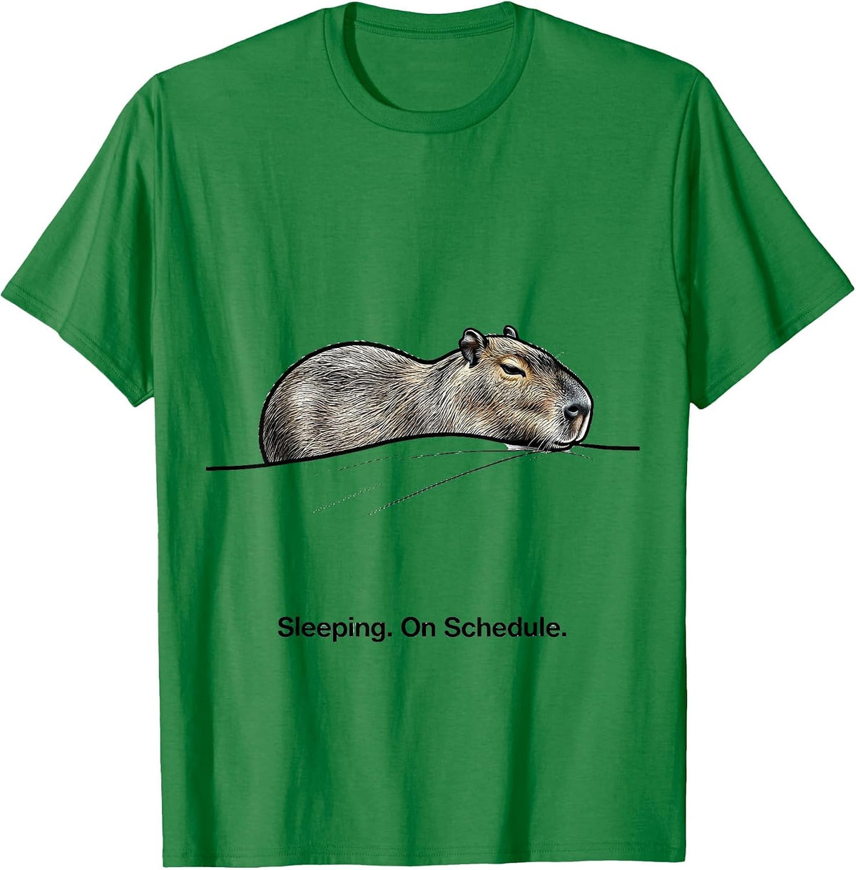 Men's Sleeping. On Schedule Cute Capybara Pajama Humor Nap Lover T-Shirt - Kelly Green