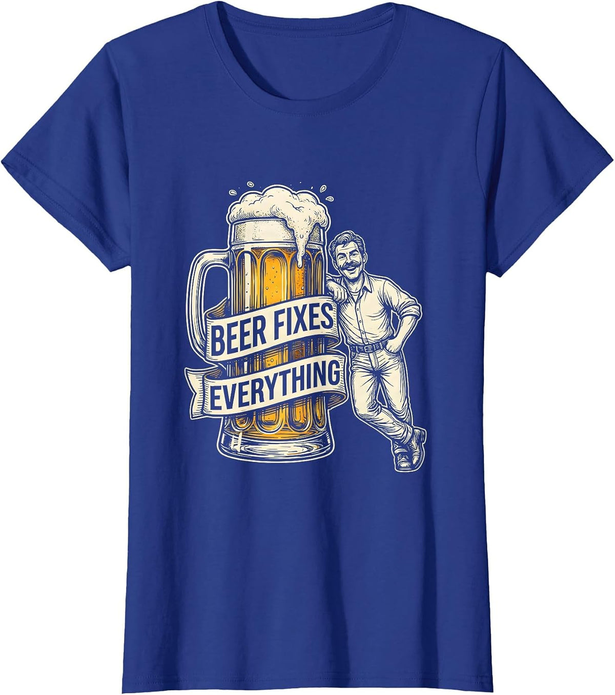 Women's Beer Fixes Everything Funny Drinking Design T-Shirt - Royal Blue