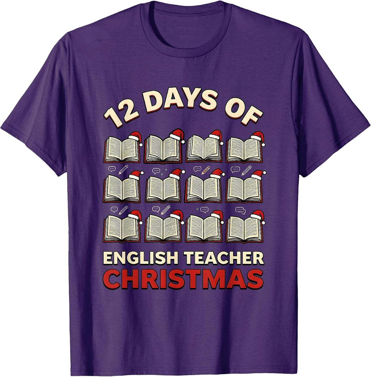 Men's 12 Days of English Teacher Christmas Funny Subject Humor T-Shirt - Purple