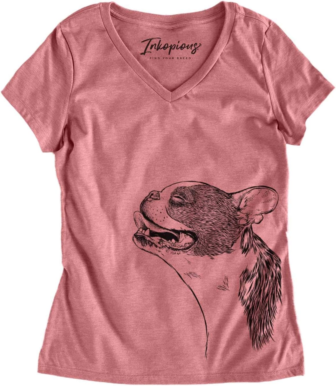 Inkopious Boston Terrier Profile Triblend T-Shirt - Dusty Rose V-neck