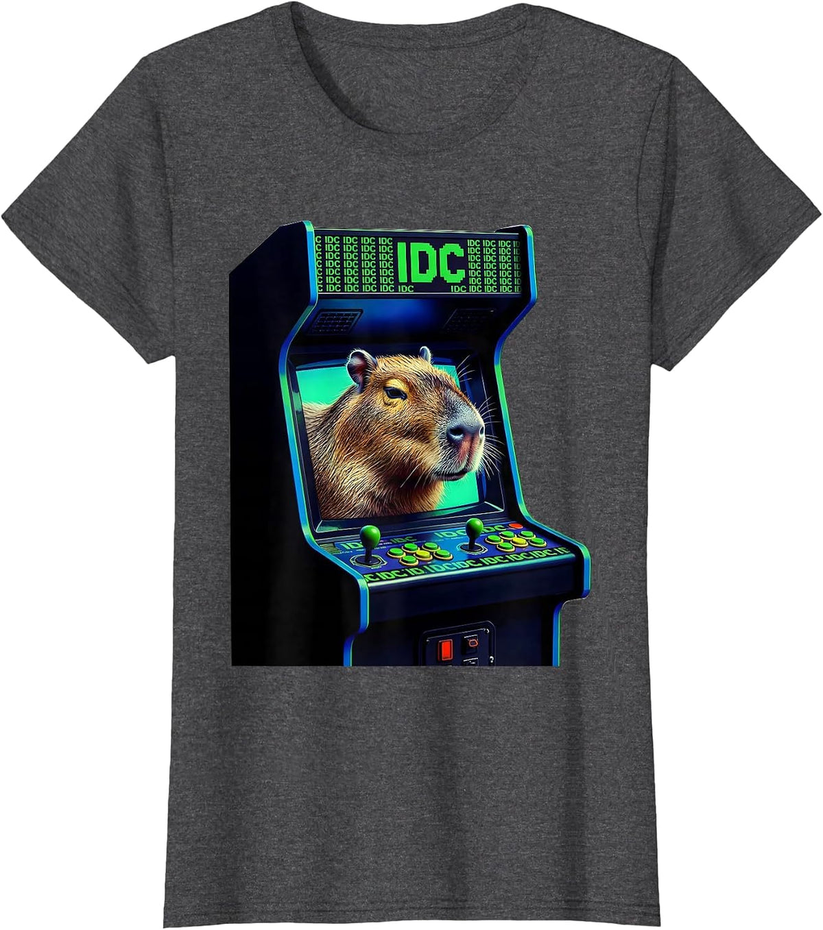 Women's idc Funny Capybara Gamer Meme Humor Streetwear T-Shirt - Dark Heather Grey