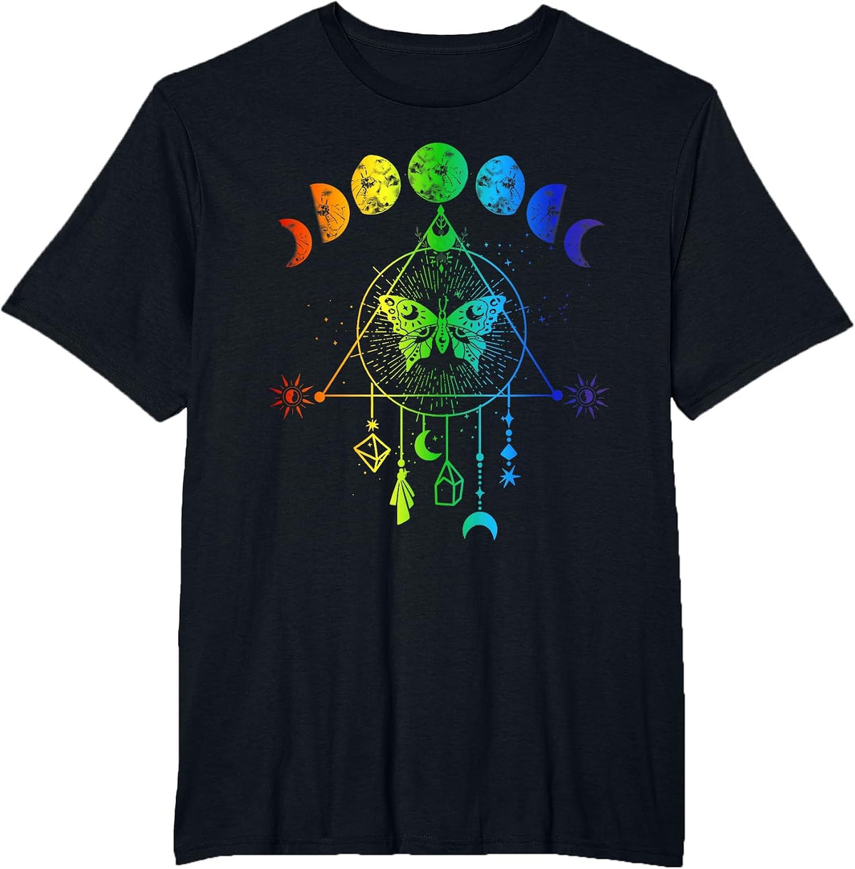 Celestial Moon Phase Rainbow LGBT Gay Pride Month T-Shirt - Black