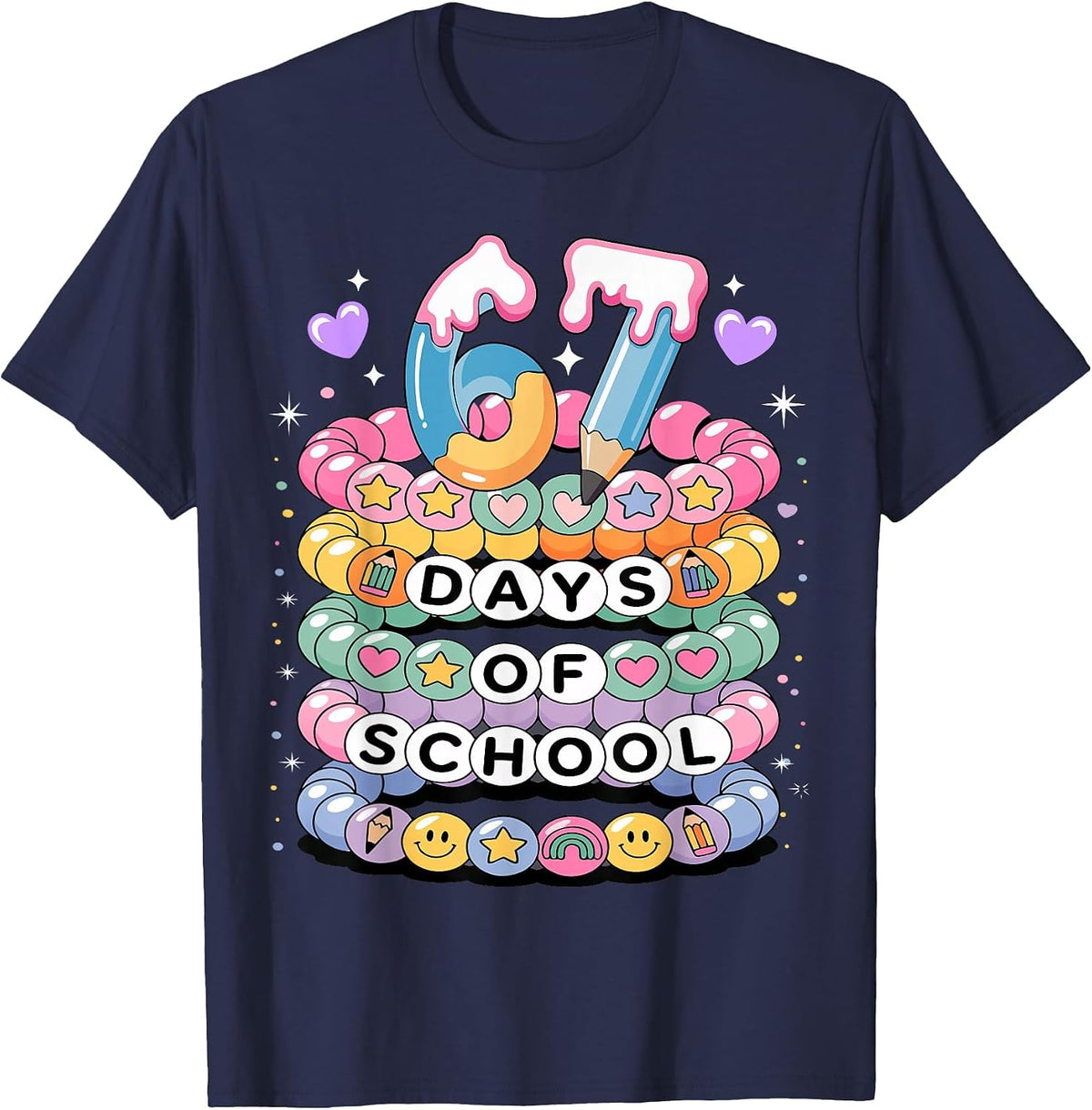 67 Days of School Meme Friendship Bracelets 100 Days Smarter T-Shirt - Navy Blue