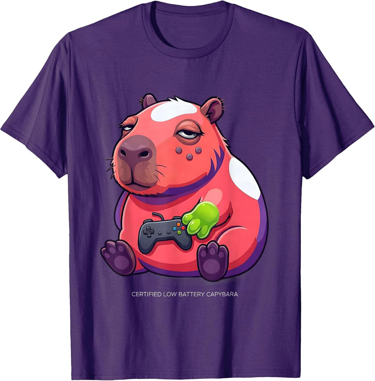 Men's Certified Low Battery Capybara Funny Gamer Meme Humor T-Shirt - Purple