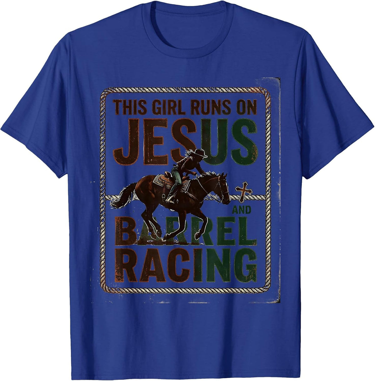 Men's This Girl Runs On Jesus And Barrel Racing Vintage T-Shirt - Royal Blue