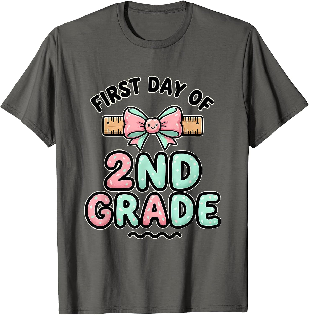 First Day Of 2nd Grade Cute Kawaii Bow Back To School T-Shirt - Asphalt Grey