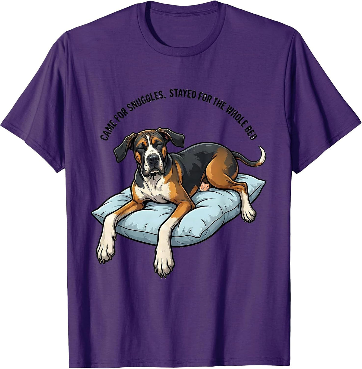 Men's Came For Snuggles, Stayed For The Whole Bed Great Dane T-Shirt - Purple