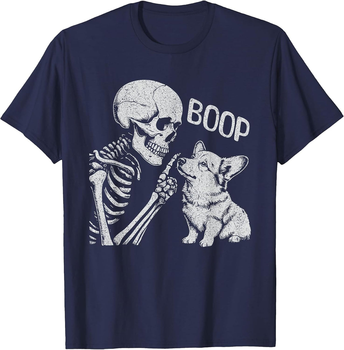 Funny Skeleton Hand Goth Boop Corgi Dog Nose Halloween T-Shirt - Navy Blue