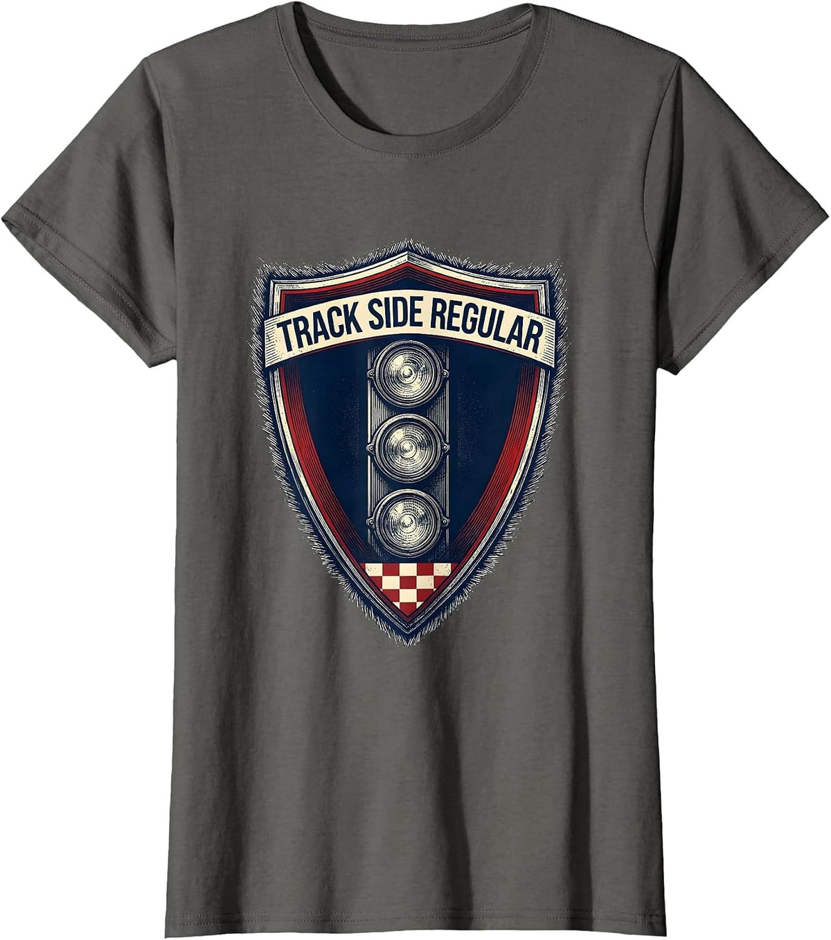 Women's Track Side Regular Patriotic Racing Fan Checkered Flag T-Shirt - Asphalt Grey