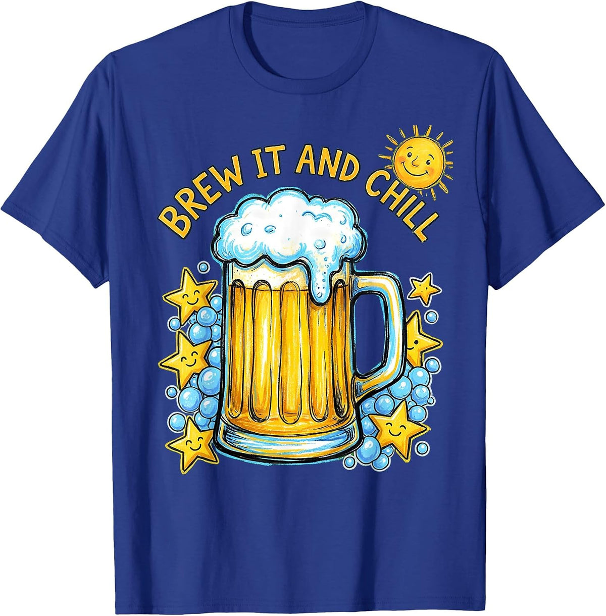 Men's Brew It and Chill Beer Lover Graphic Design T-Shirt - Royal Blue