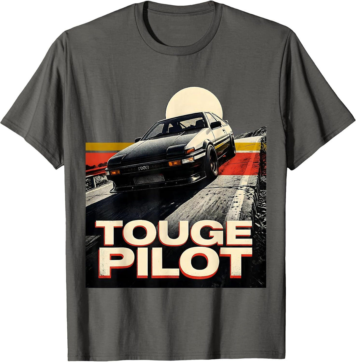 Men's Touge Pilot Retro JDM Drift Car Tuner Nostalgia T-Shirt - Asphalt Grey