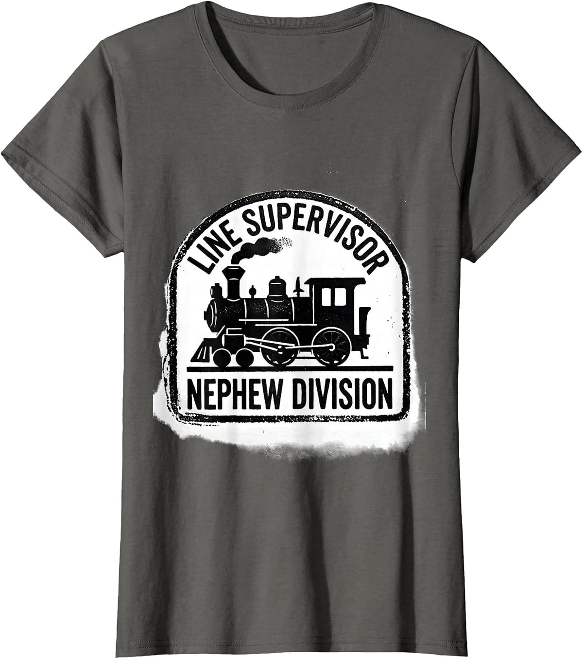 Women's Line Supervisor Nephew Division Rubber Stamp Steam Train T-Shirt - Asphalt Grey