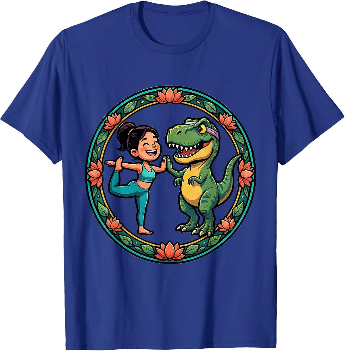 Men's Dinosaur Yoga Partner Funny T-Rex Pose Design T-Shirt - Royal Blue