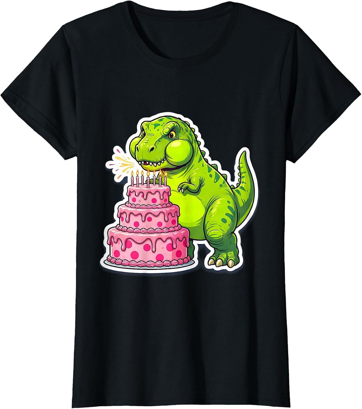T-Rex Birthday Cake Dinosaur Celebration T-Shirt - Black