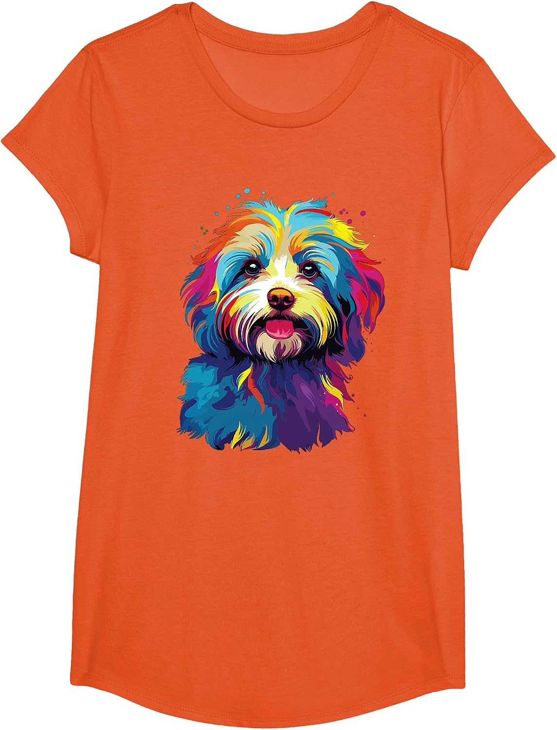 Watercolor Colorful Havanese Dog T-Shirt - Girls Orange