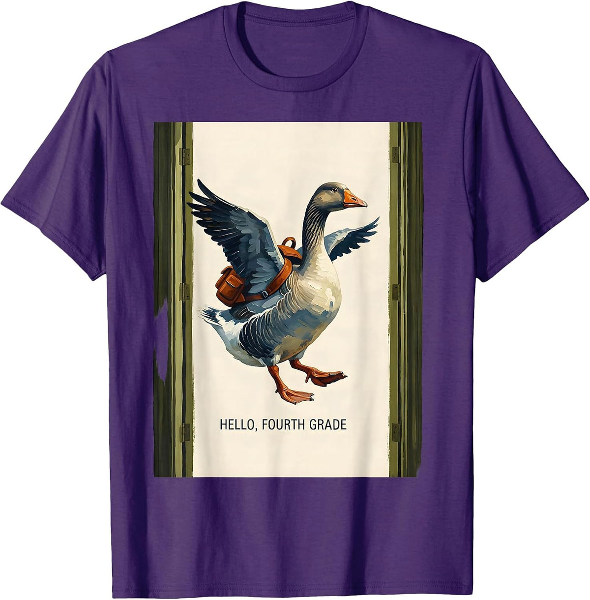Hello, Fourth Grade Cute Goose Teacher Back To School Gift T-Shirt - Purple