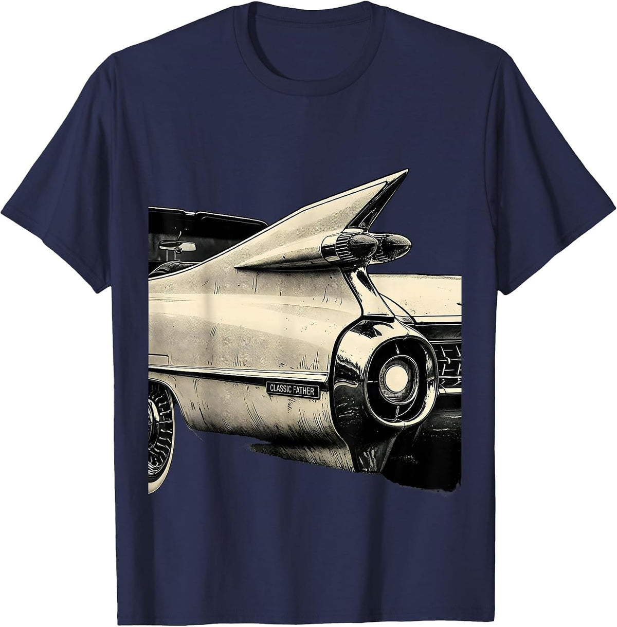 Classic Father Funny Old Man Guy Classic Car Graphic T-Shirt - Navy Blue