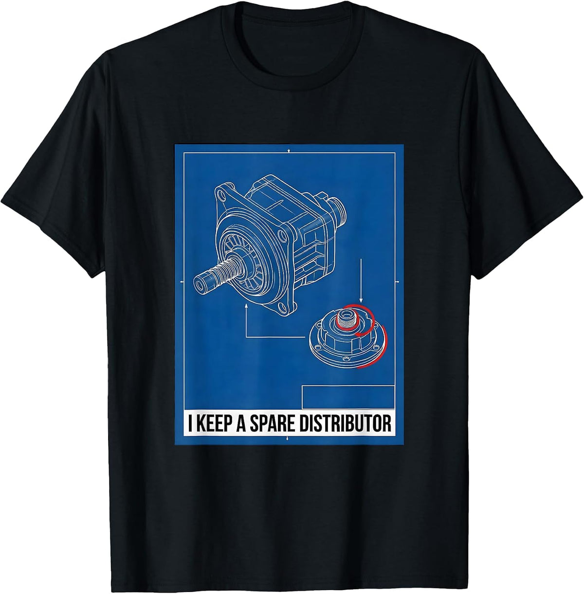 Men's I Keep A Spare Distributor Funny Car Guy Mechanic Deadpan T-Shirt - Black