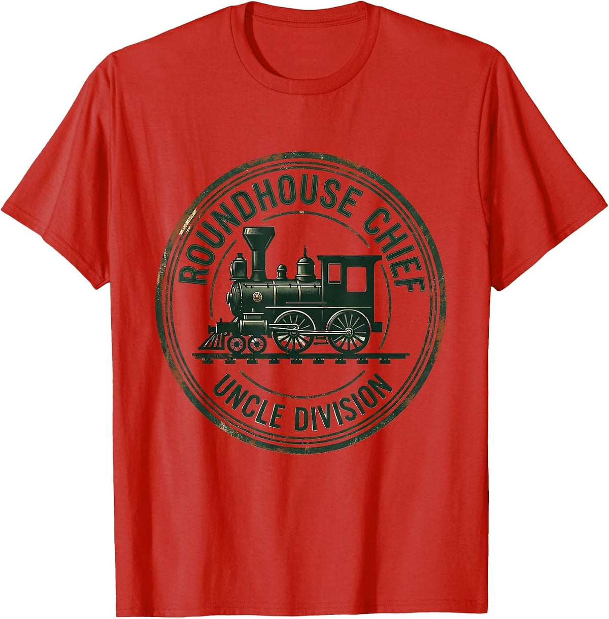 Men's Roundhouse Chief Uncle Division Vintage Steam Train T-Shirt - Red