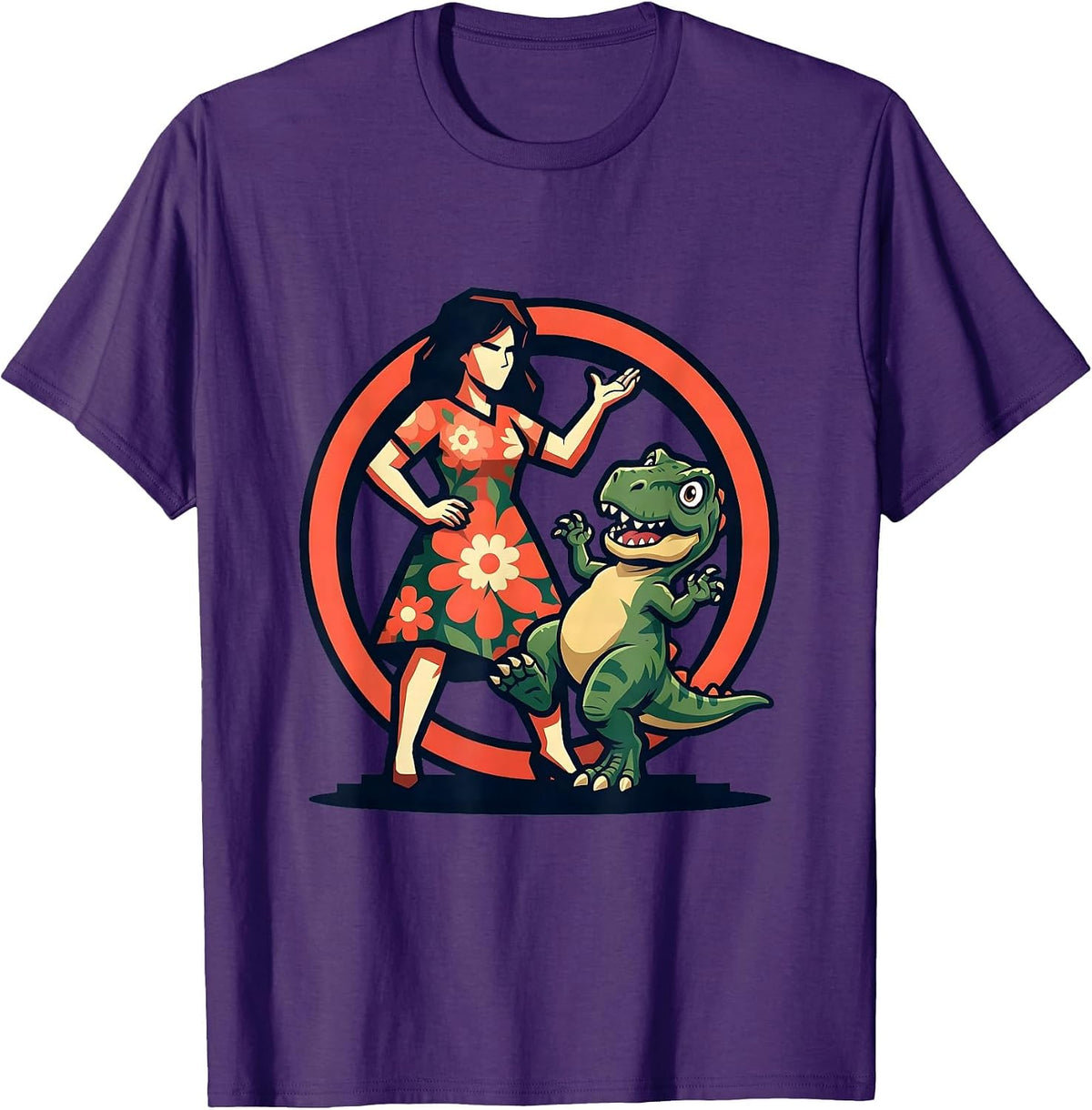 Floral Dress Dinosaur Tamer Graphic Design T-Shirt - Purple