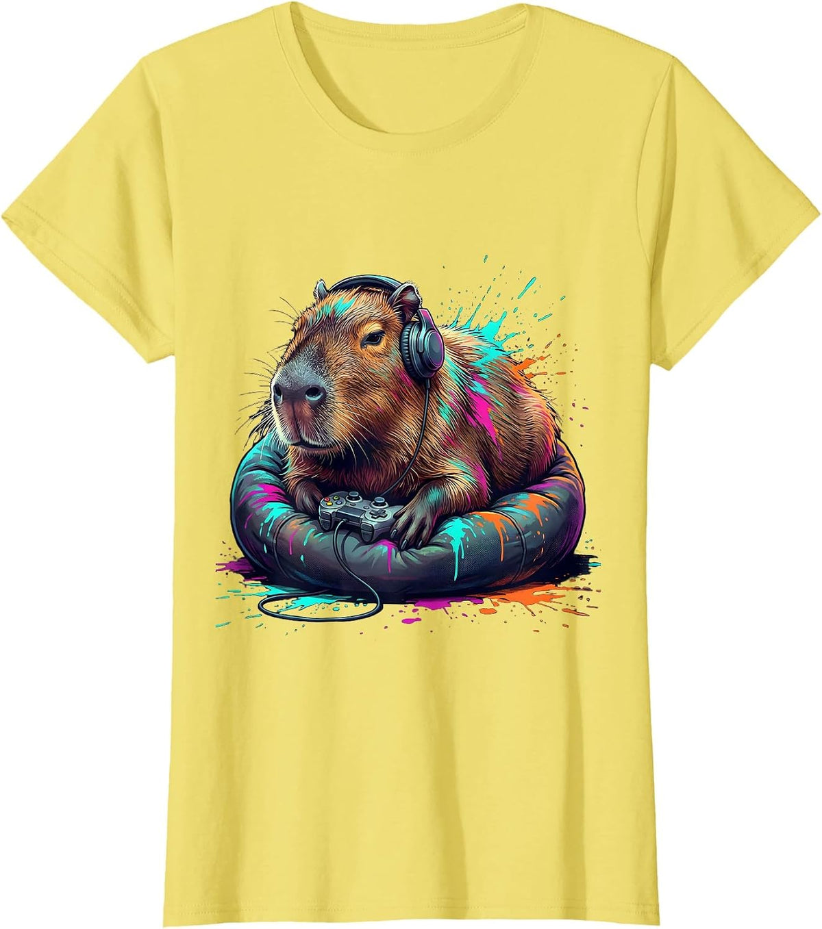 Capybara Gamer Meme Humor Animal Lover T-Shirt - Lemon Yellow