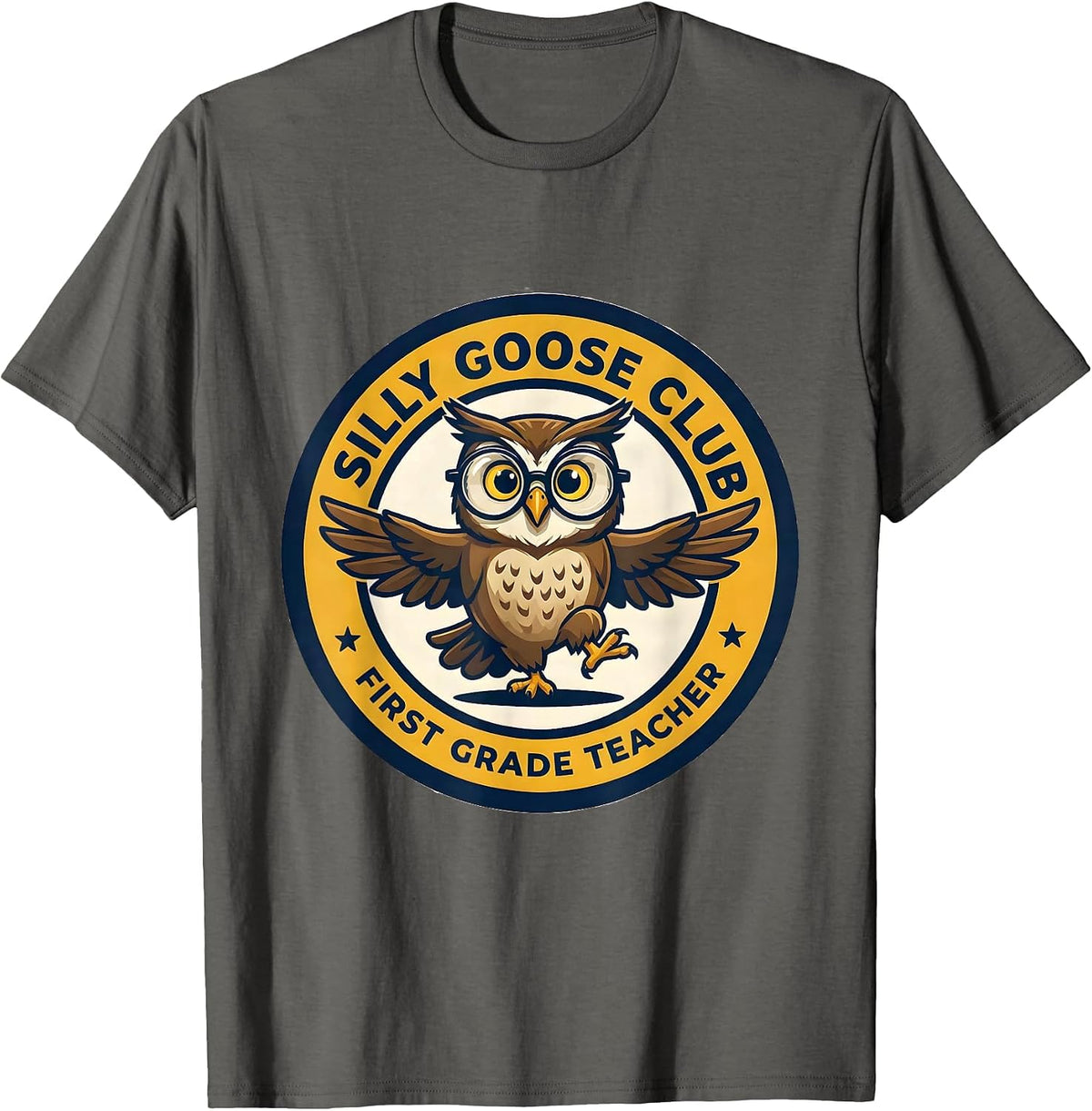 Men's Silly Goose Club First Grade Teacher Cute Girl Teacher Back T-Shirt - Asphalt Grey