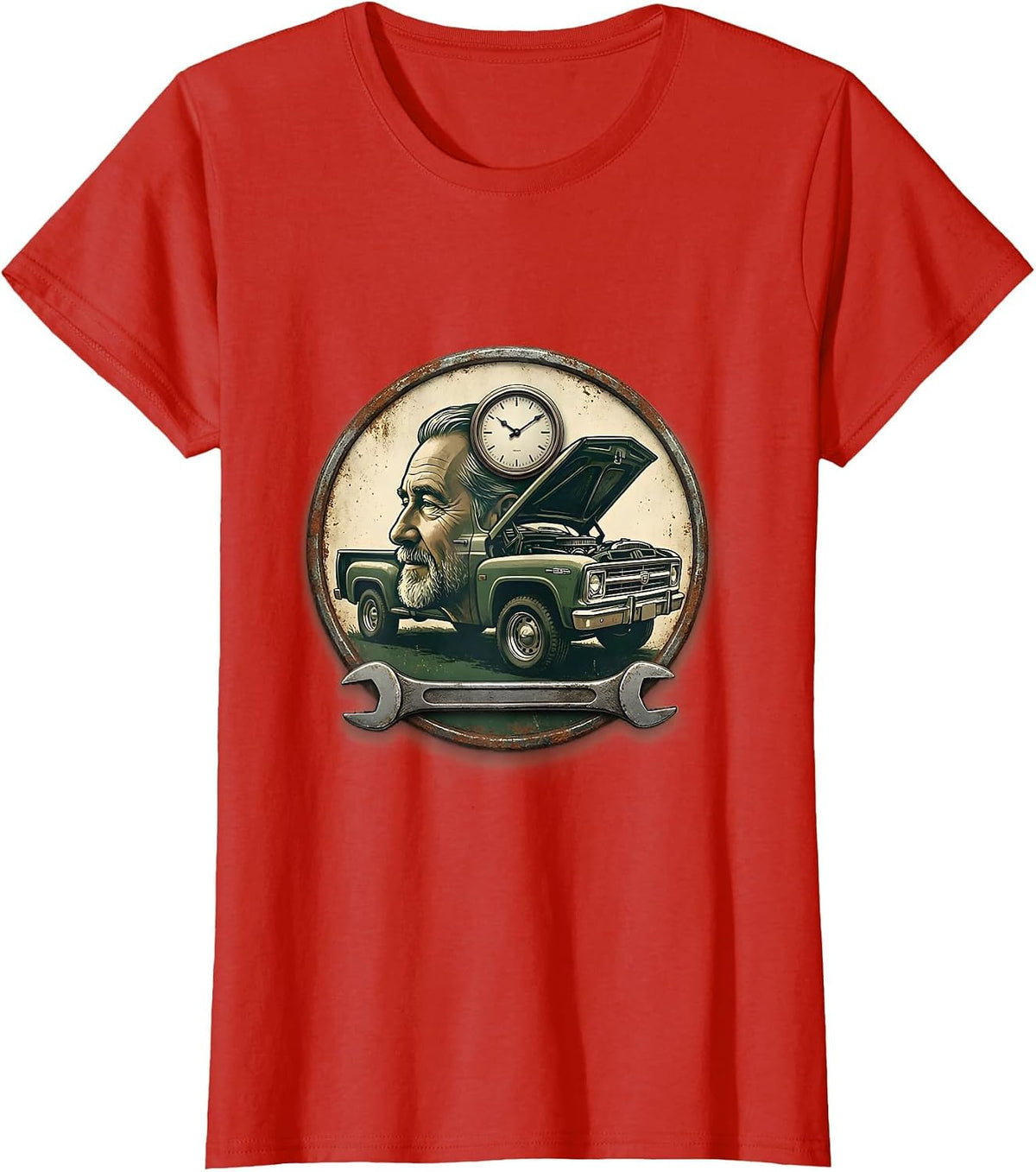 Women's Sealed Classic Car Badge Vintage Old Guy Mechanic Humor T-Shirt - Red
