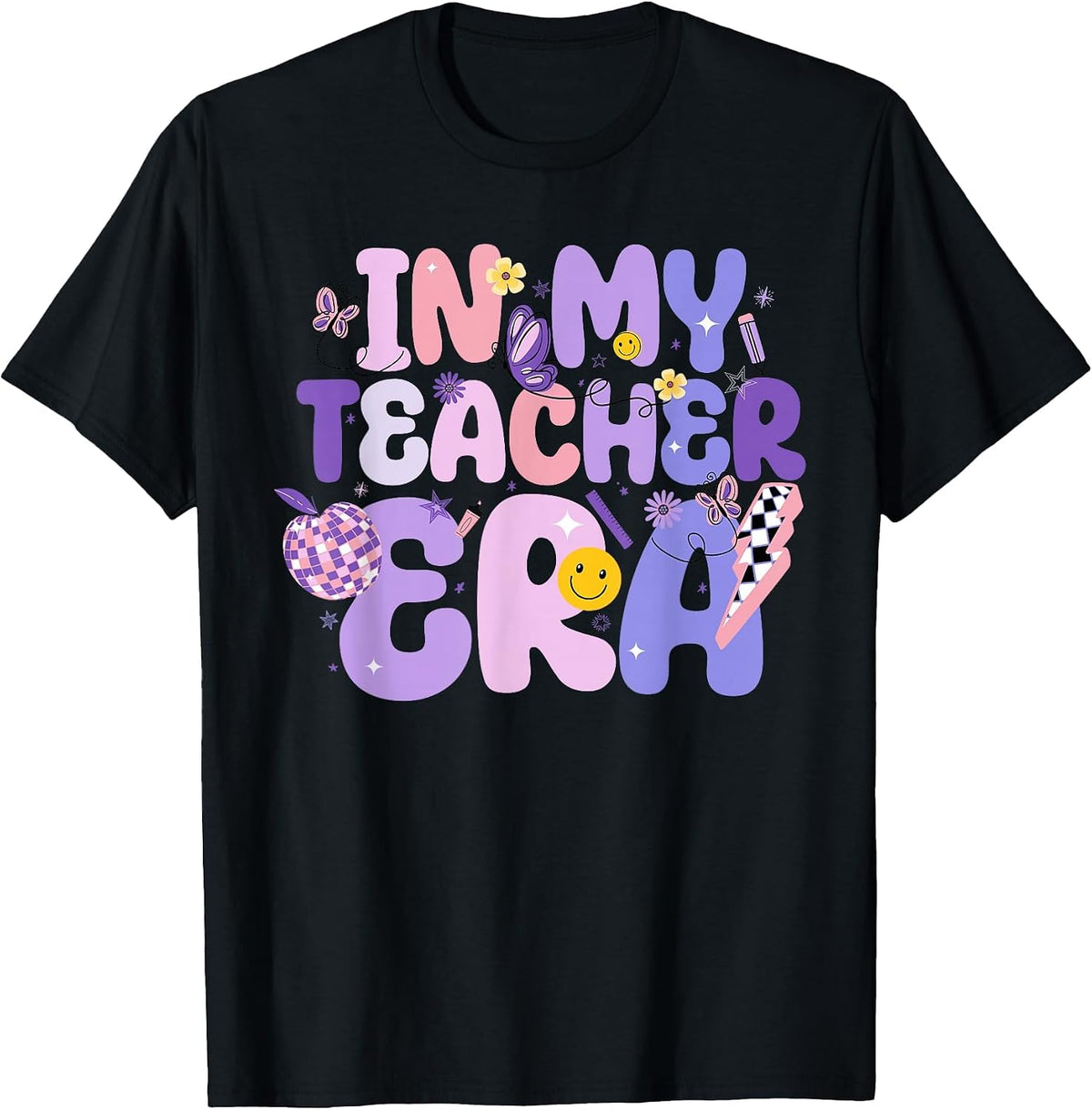 in My Teacher Era First Day of School Retro Funny Teaching T-Shirt - Black